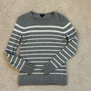Talbots 100% cashmere women’s crewneck pullover sweater small grey striped